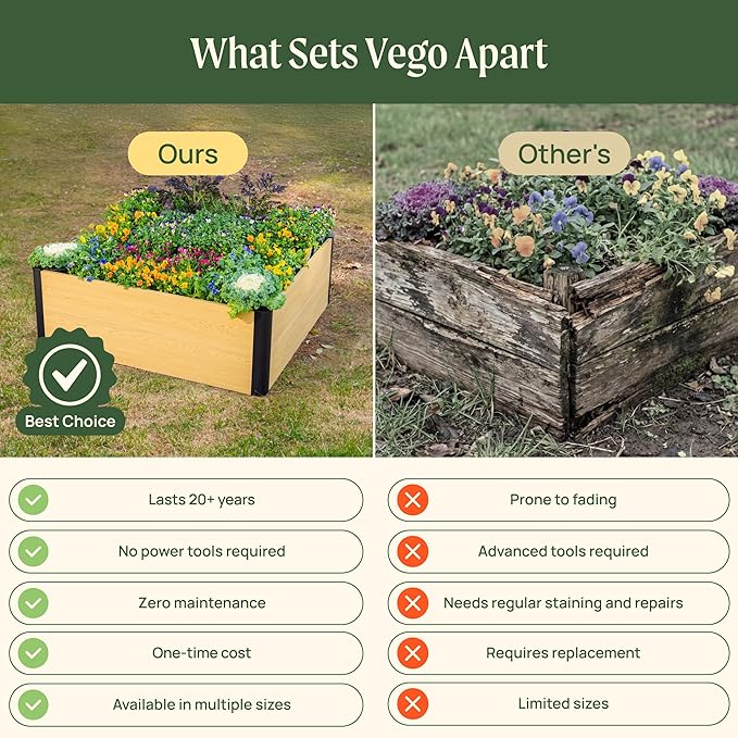 Vego garden Woodgrain Series Raised Garden Bed, 16'' Tall 4' x 8' Wooden-Look Metal Planter Box Outdoor for Gardening Vegetables, Flowers, Herbs