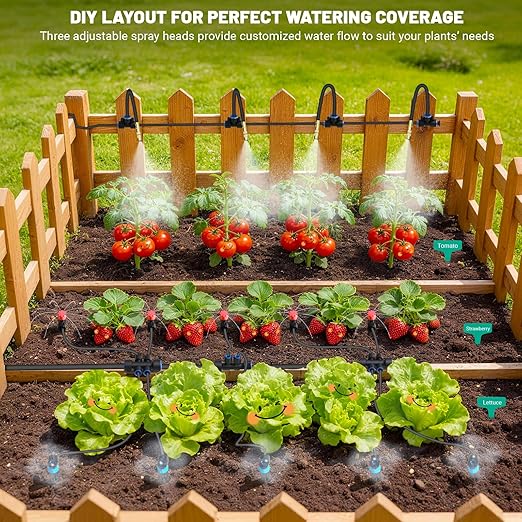 230FT Drip Irrigation Kit with Push-Fit Connectors, DIY Automatic Garden Watering System, 2026 New Upgraded Water-Saving Design with 3 Adjustable Nozzles for Yard, Greenhouse, Lawn & Potted Plants