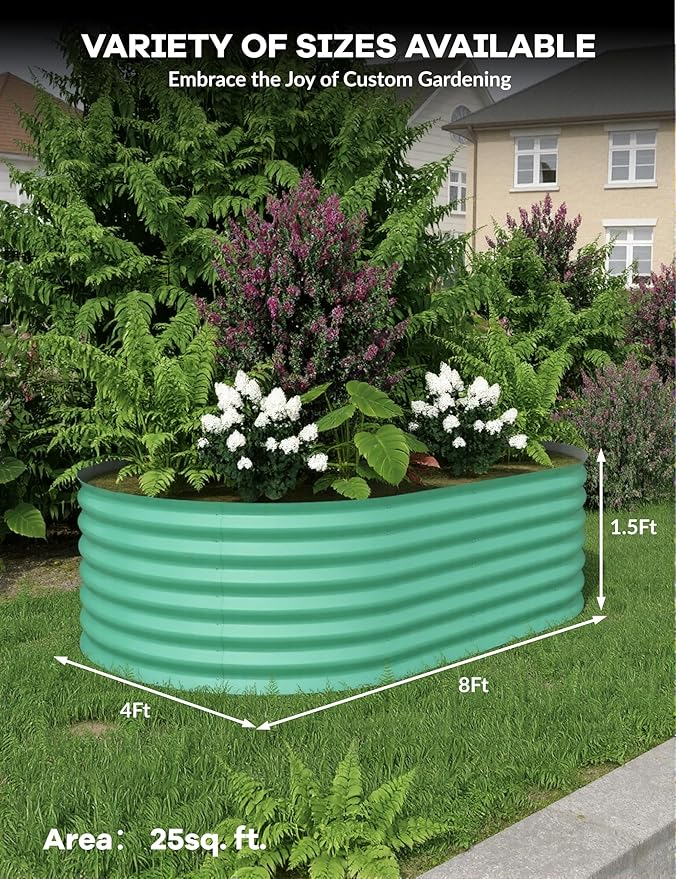 IDEAHOUSE 2-Pack Raised Garden Bed - Heavy-Duty Galvanized Steel Outdoor Planter Box for Vegetables, Flowers & Herbs - Rust-Resistant, Easy-Assembly Garden Box, Beige/Green