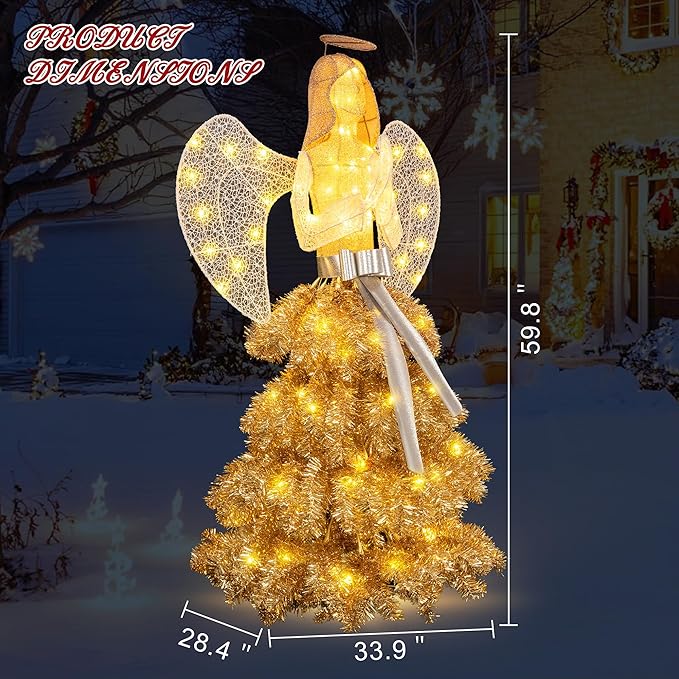 Large Lighted Angel Outdoor Statue for Yard & Garden, Weatherproof LED Decorative Angel for Patio, Lawn & Holiday-Style Outdoor Decor, Gold