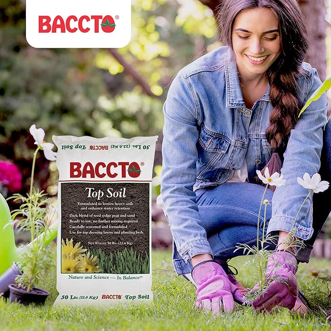 Michigan Peat 1550P Baccto Top Soil for Lawns, Gardens, and Raised Planting Beds with Reed Sedge, Peat, and Sand, 50 Pounds (6 Pack)