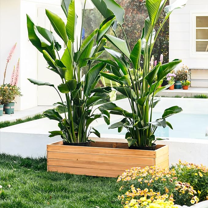 Wooden Raised Garden Bed Planter Box – Fir Wood Outdoor Vegetable, Herb & Flower Box with Drainage Holes – 47.24"x15.75"x12.6", Rot-Resistant, for Patio, Yard, Balcony