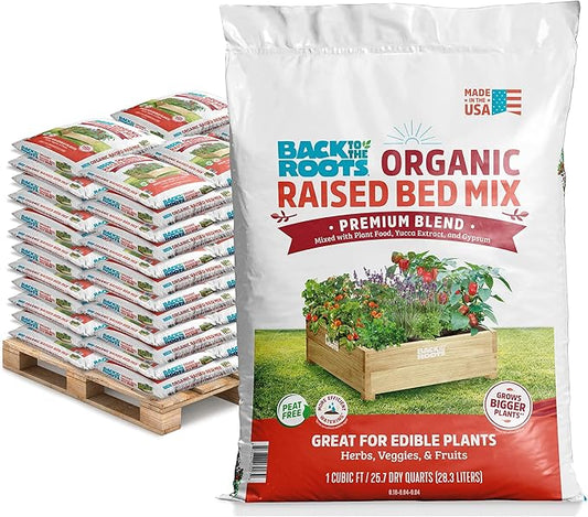 Back to The Roots 100% Organic Raised Bed Soil, Fills 8' x 4' Garden Bed, 60 cu ft, Made in USA, Peat-Free