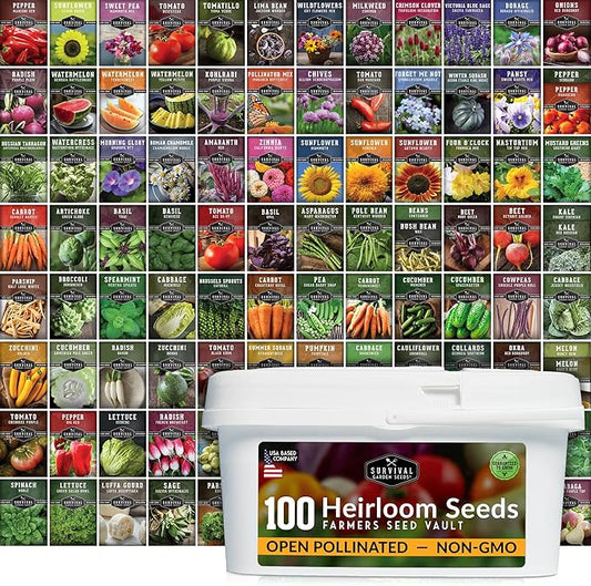 Survival Seed Vault Kit – 100 Packs of Heirloom Vegetable Seeds for Planting – Non-GMO Vegetables, Fruits, Herbs – Farmer Kit to Grow Food for Long-Term Emergency Storage – Survival Garden Seeds