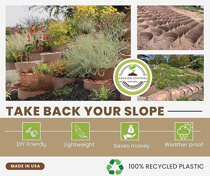 Dirt Locker Erosion Control Hillside Planters, 20-Pack-Brown—DIY-Raised Garden Bed Terracing Kit for Steep Slopes, 25°-35°-Geogrid Water Retention Planting Stabilizer-Retaining Wall Compatible