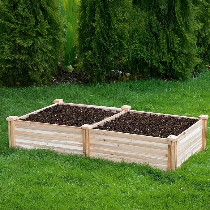 Durable Wooden Planter Box Outdoor – Natural Acacia Wood Raised Bed for Diverse Planting – Elevated Garden Box for Vegetables – Promotes Better Drainage – Sturdy Garden Bed (47x25x10 IN)