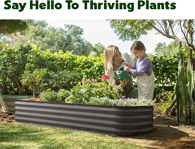 Plant & Plot Galvanized Raised Garden Beds Outdoor // 8×2×1 ft Planter Raised Beds for Gardening, Vegetables, Flowers // Large Metal Garden Box (Gray) // Patented Tool-Free Design