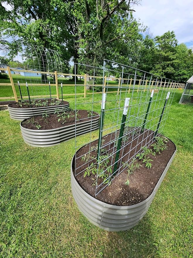 A ANLEOLIFE 4 Pcs 8X4X1.5 ft Oval Large Galvanized Raised Garden Beds Outdoor for Planting Vegetables Flowers Herb, Quartz Grey