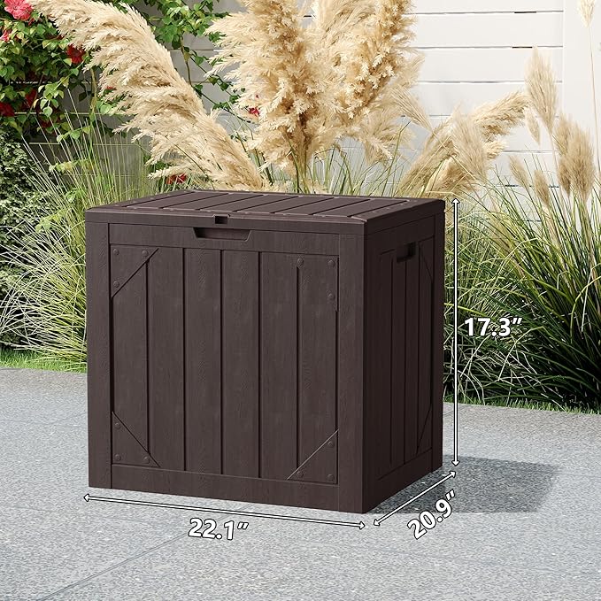 Yardgrace 31 Gallon Resin Deck Box Waterproof Outdoor Storage Box for Patio Furniture Pool Accessories Indoor Storage for Cushion Garden Tools, Brown