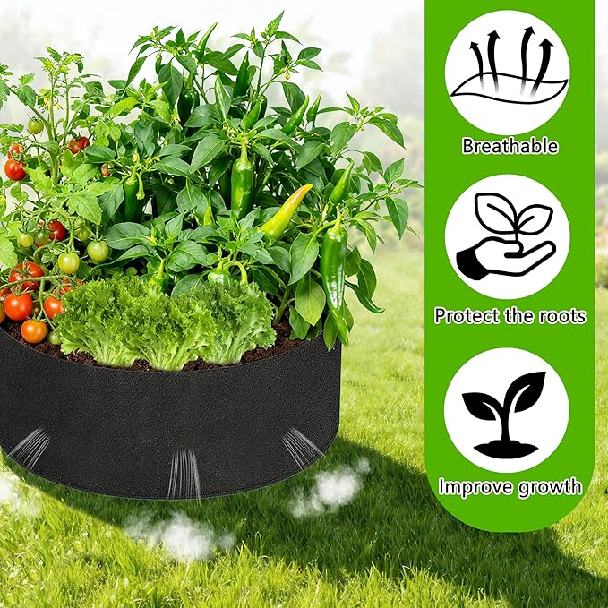 2 Sets 2 x 2 x 1 ft Raised Garden Bed Liner Bag, Breathable Grow Bed Fabric Liners with Clips and Gloves, Garden Box Non Woven Bag for Outdoor Plants Growth Keep Soil Isolation (Circular)