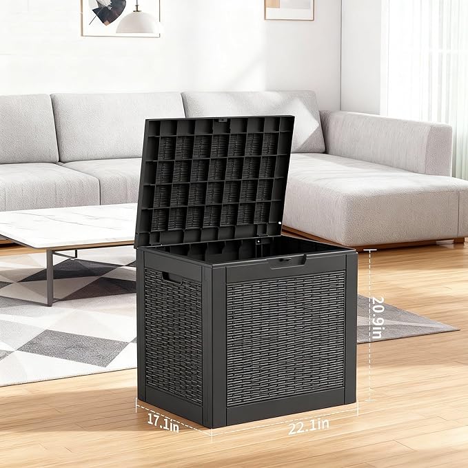 30 Gallon Resin Deck Box with Lockable Lid, Outdoor Storage for Patio Furniture Cushions, Garden Tools, Pool Accessories, All-Weather Waterproof Design
