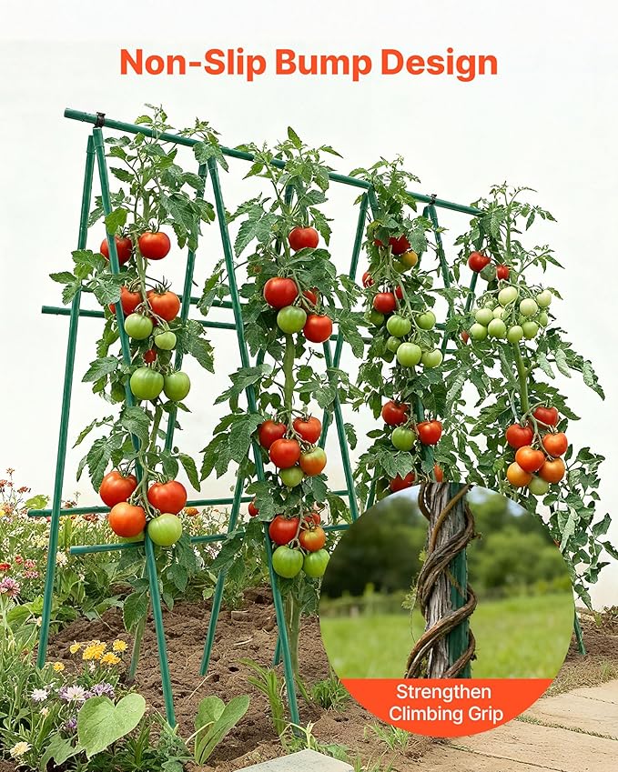 VEVOR Garden Stakes, 50 Pack, 70.87 inch, Plastic Coated Metal Tomato Stakes, Garden Sticks for Plants Support, with Pointed End and Non-Slip Bumps for Growing Climbing Plants, Outdoor Vegetables