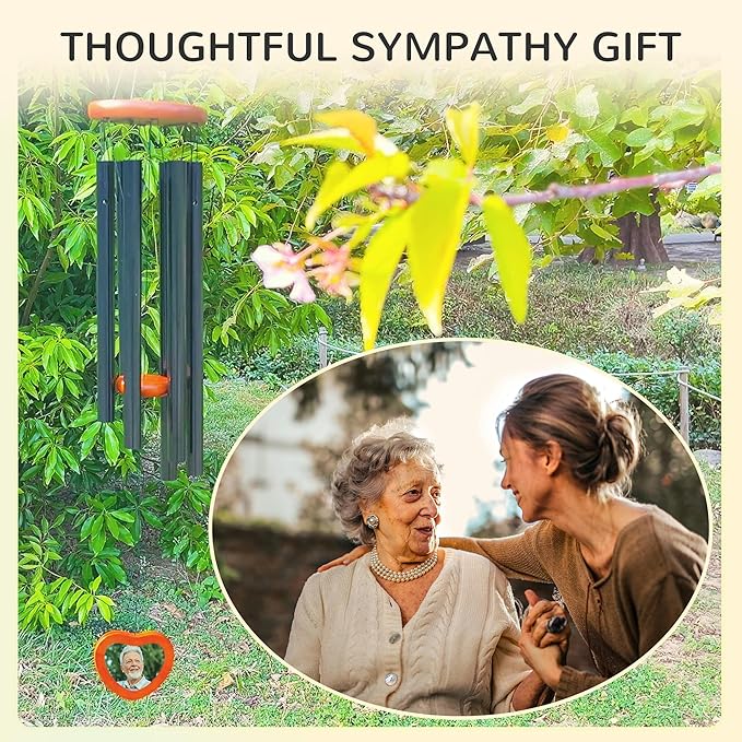 Personalized Memorial Wind Chimes with Photo – 32" Outdoor Bereavement Wind Chimes for Loss of Loved One, in Loving Memory Sympathy Gift, Memorial Garden & Patio Wind Chime Decor