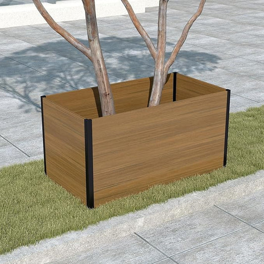 Raised Garden Bed - Expandable Design with Composite Panels & Aluminum Frame - Perfect for Flowers, Vegetables, Herbs - Outdoor Planter Cuboid Box for Patio, Balcony, Backyard (Brown)