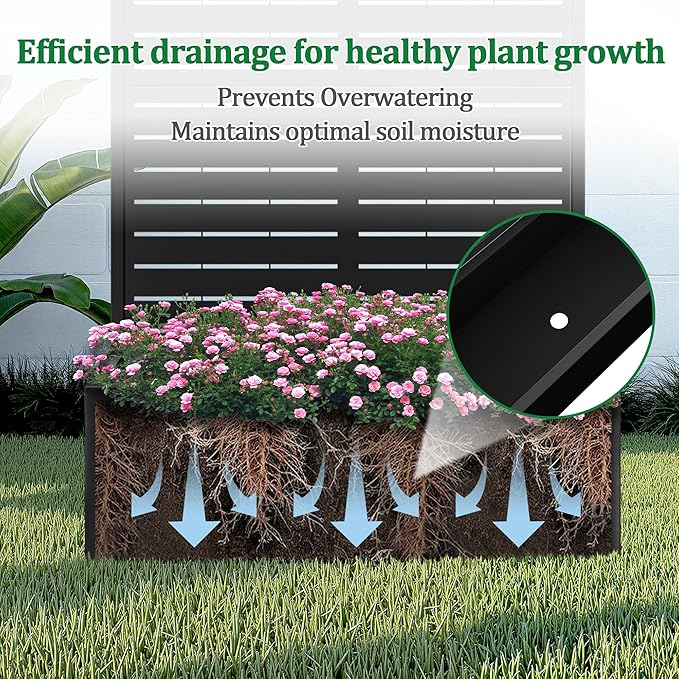 Metal Raised Garden Bed with Trellis, 2 in 1 Trellis with Planter Box & Privacy Screen for Climbing Plants, Vine, Outdoor Standing Flower Beds with Drainage Holes, 35.4" L x 15.7" W x 70.9" H, Black