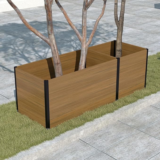Modular Raised Garden Bed - Expandable Design with Composite Panels & Aluminum Frame - Perfect for Flowers, Vegetables, Herbs - Outdoor Planter Box for Patio, Balcony, Backyard (Brown)