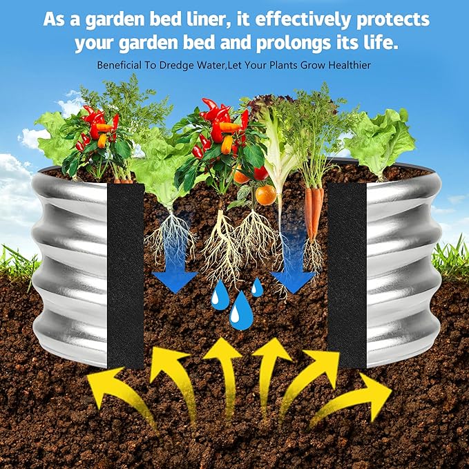 2 Sets 2 x 2 x 1 ft Raised Garden Bed Liner Bag, Breathable Grow Bed Fabric Liners with Clips and Gloves, Garden Box Non Woven Bag for Outdoor Plants Growth Keep Soil Isolation (Circular)