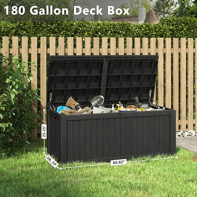 NBYSGO Outdoor Storage Box, Resin Deck Boxes Indoor and outdoor, Waterproof Storage Box Lockable Lid (Black,180 Gallon)