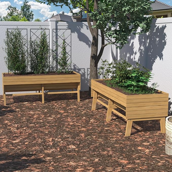 6 x 3 x 2FT Raised Garden Bed with Legs, Large Outdoor Elevated Wood Planted Box with Liner for Vegetable Flower, Backyard and Patio, Natural