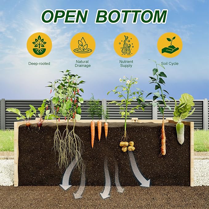 AMERLIFE Raised Garden Bed with Deer Proof Fence, 7.5Wx9Dx6H Outdoor Wooden Raised Garden Bed Planter with 19" Depth Planter Box