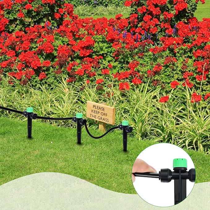 HOINCO 28 Pcs Drip Irrigation Emitters,Adjustable 8 Hole Water Flow Drip Irrigation Sprinklers,for 1/4 inch Irrigation Tubing,Garden Watering Drip Irrigation System Parts. (GRENN)