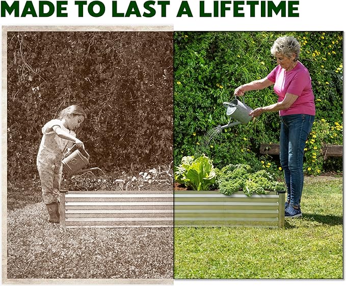 Plant & Plot Galvanized Raised Garden Beds Outdoor // 8×4×1 ft Planter Raised Beds for Gardening, Vegetables, Flowers (Silver) // Large Metal Garden Box // Patented Tool-Free Design