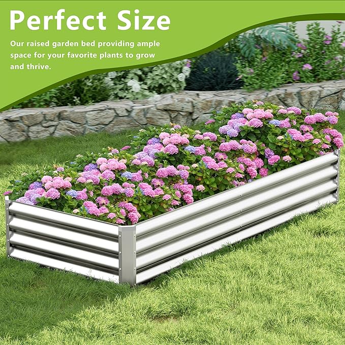 2PCS 8x2x1FT Galvanized Raised Garden Bed Kit,Vegetable Boxes-Rectangle Metal Flower Box,Large Planter Raised Beds Outdoor Garden for Planting,Fruit,Herb-Silver