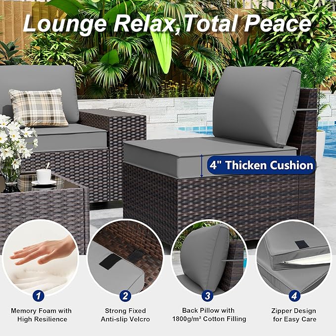 Outdoor Patio Furniture Set with Fire Pit Table, 13 Pieces Outdoor Furniture Set Patio Sectional Sofa w/43in Propane Fire Pit, PE Wicker Rattan Patio Conversation Sets - Grey