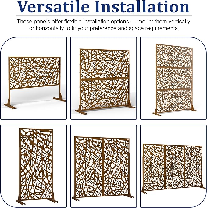 Outdoor Privacy Screen,72" H×47" W Metal Privacy Screen, Freestanding Privacy Fence Panels for Patio