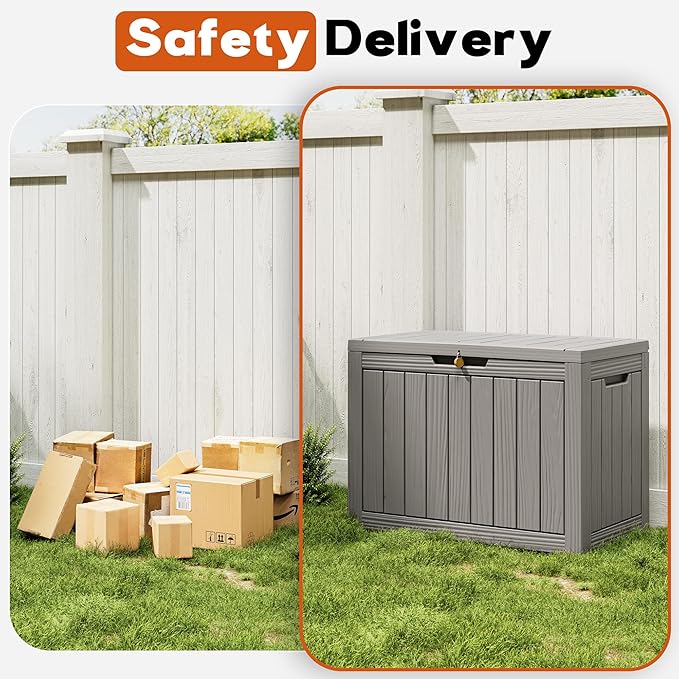 NBYSGO Outdoor Storage Box, Resin Deck Boxes Indoor and outdoor, Waterproof Storage Box Lockable Lid (Grey, 45 Gallon)