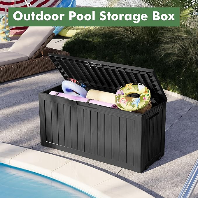NBYSGO Outdoor Storage Box, Resin Deck Boxes Indoor and outdoor, Waterproof Storage Box Lockable Lid (Black, 80 Gallon)