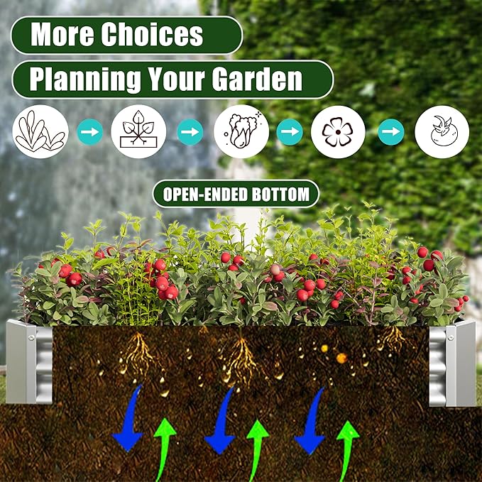 4x2x1ft Raised Garden Bed, Outdoor Galvanized Raised Garden Beds, Metal Raised Beds for Gardening Vegetables Fruits and Flowers, Easy Assembly, 52 Gallon Capacity - Silver