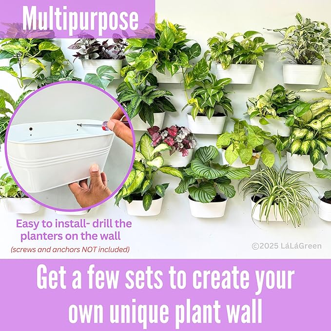 LaLaGreen Planter Boxes for Outdoor (8 Pack, 17 Inch) White Metal Deck Railing Hanging Flower Pots, Large Window Box Plant Holder Hooks Fence Rail Bucket Modern Countryside Boho Style Wall Mount Porch