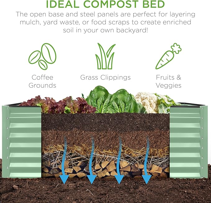 Best Choice Products 6x3x2ft Outdoor Metal Raised Garden Bed, Deep Root Box Planter for Vegetables, Flowers, Herbs, and Succulents w/ 269 Gallon Capacity - Sage Green