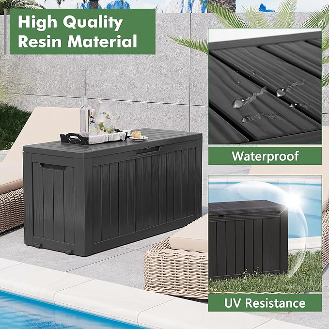 NBYSGO Outdoor Storage Box, Resin Deck Boxes Indoor and outdoor, Waterproof Storage Box Lockable Lid (Black, 80 Gallon)