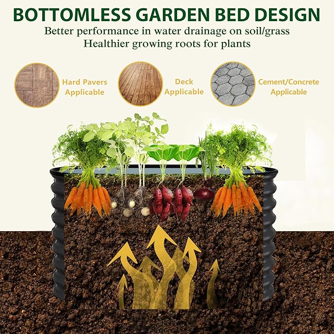 MUPATER 24” Raised Garden Bed, 2-in-1 Raised Garden Bed, 304 Stainless Steel Garden Bed, 4×2×2FT Modular Raised Planter Box Outdoor for Flowers, Vegetables, Grey