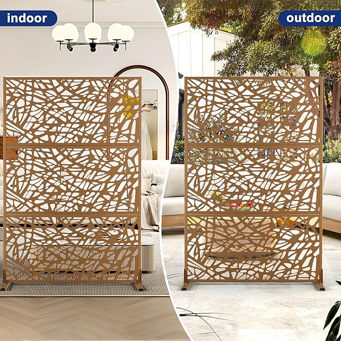 Outdoor Privacy Screen,72" H×47" W Metal Privacy Screen, Freestanding Privacy Fence Panels for Patio