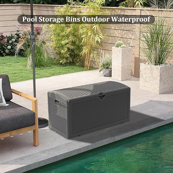 80 Plus Gallon Resin Deck Box, Waterproof Outdoor Storage Box for Patio, Poolside, and Garden, Lockable UV-Resistant Storage Bin Bench Cabinet for Small Spaces, Black