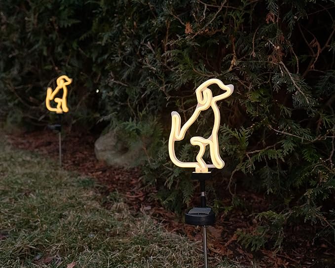 Touch Of ECO Solar LED Neon Dog Stake Light - Warm White- Outdoor Garden Décor, Yard Ornaments,Landscape Light, Patio Walkway Decoration - Gift for Dog Lovers, Birthday, Christmas