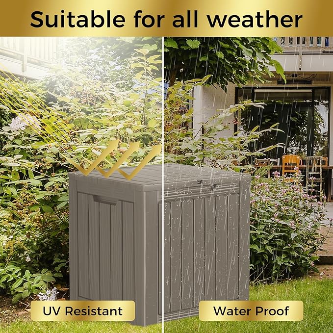 35 Gallon Lockable Resin Outdoor Storage Box, Waterproof & Weather Resistant Deck Box for Patio Cushion, Garden Tools & Pool Accessories, Grey