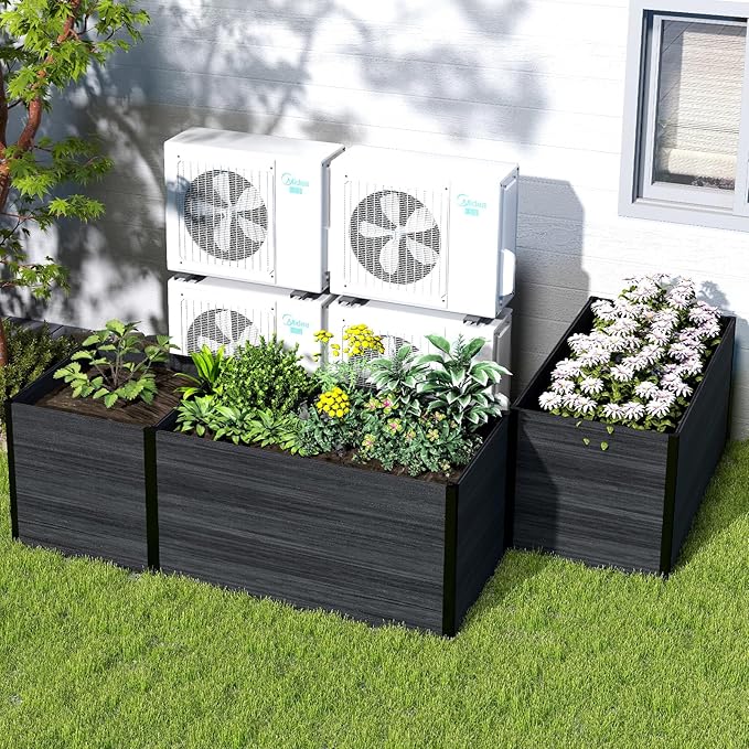 Modular Raised Garden Bed - Expandable Design with Composite Panels & Aluminum Frame - Perfect for Flowers, Vegetables, Herbs - Outdoor Planter Box for Patio, Balcony, Backyard (Black)