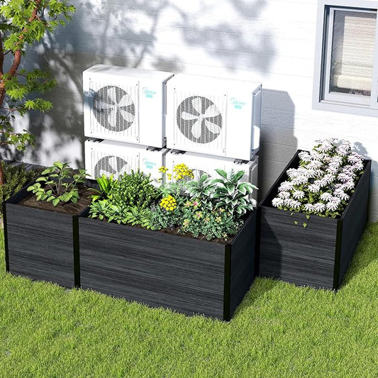 Modular Raised Garden Bed - Expandable Design with Composite Panels & Aluminum Frame - Perfect for Flowers, Vegetables, Herbs - Outdoor Planter Box for Patio, Balcony, Backyard (Black)