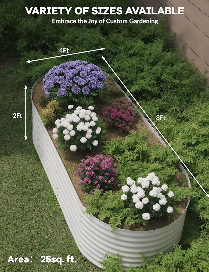 IDEAHOUSE 2-Pack Raised Garden Bed - Heavy-Duty Galvanized Steel Outdoor Planter Box for Vegetables, Flowers & Herbs - Rust-Resistant, Easy-Assembly Garden Box, Beige/Green