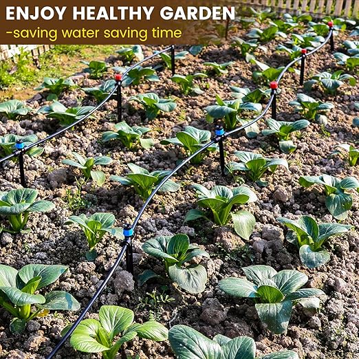 55FT Quick-Connect Drip Irrigation Kit, Garden Watering System DIY Automatic Irrigation Equipment Set for Lawn Raised Bed Greenhouse Plant Watering with 1/4'' Tubing, Drip Emitters, Connectors