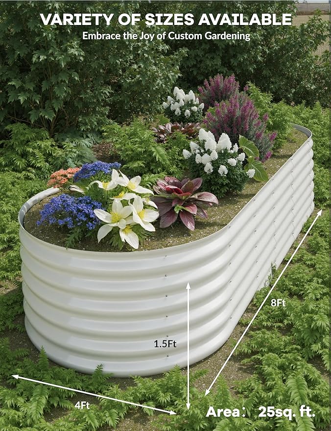 IDEAHOUSE 2-Pack Raised Garden Bed - Heavy-Duty Galvanized Steel Outdoor Planter Box for Vegetables, Flowers & Herbs - Rust-Resistant, Easy-Assembly Garden Box, Beige/Green