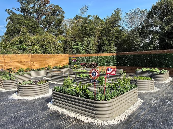 A ANLEOLIFE 12-Pack 4X4X1.5ft & 6X2X1.5ft & 81x81x18 in Deep Root Galvanized Raised Garden Beds Outdoor for Planting Vegetables Flowers Herb, Quartz Grey