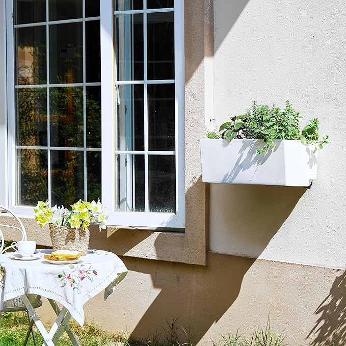 Glowpear Self Watering Planter Box - 23.6", White - UV Stable, Scalable Wall Mounts Plant Pot with Water Gauge, Indoor Outdoor for Vegetables, Flowers, Herbs, and Succulents, Gardening