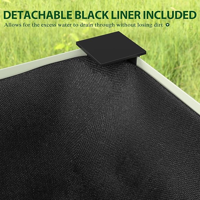 MUPATER 48" L x 24" W x 32" H Galvanized Steel Raised Garden Bed, 507lbs Capacity Large Metal Elevated Raised Planter Box with Legs & Detachable Black Liner for Patio, Balcony, Beige