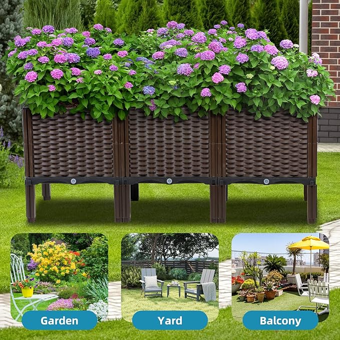 TooCust Rattan Raised Garden Bed with Legs-Large Self Watering Rectangular Elevated Planter Box 47" L x 16" W x 20" H, Deep Outdoor Garden Beds for Vegetables, Flowers, Herbs, Patio & Balcony