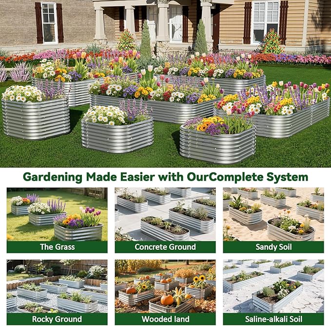 4 Pack 3x3FT Raised Beds for Gardening, Corrugated Galvanized Steel Raised Garden Bed, Outdoor Metal Above Ground Garden Bed for Vegetables and Flowers